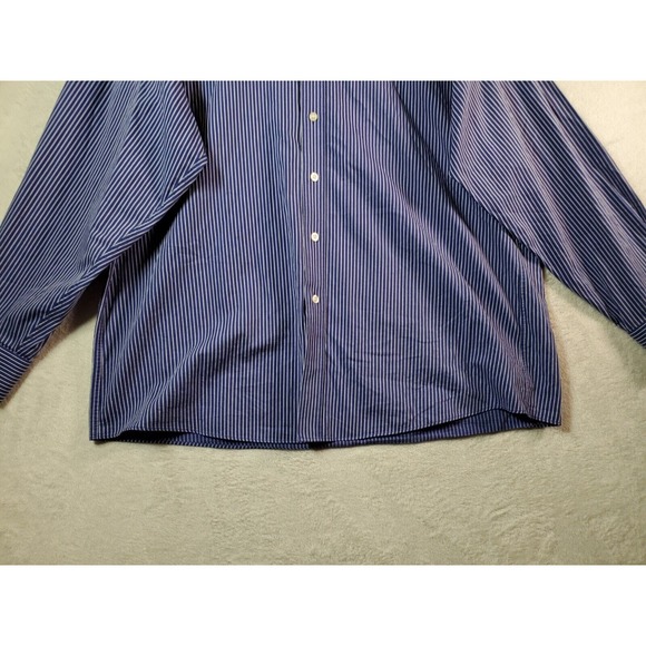 Michael Kors Shirt Mens Size 18 Blue Striped 100% Cotton Long Sleeve Button Down - Picture 3 of 9